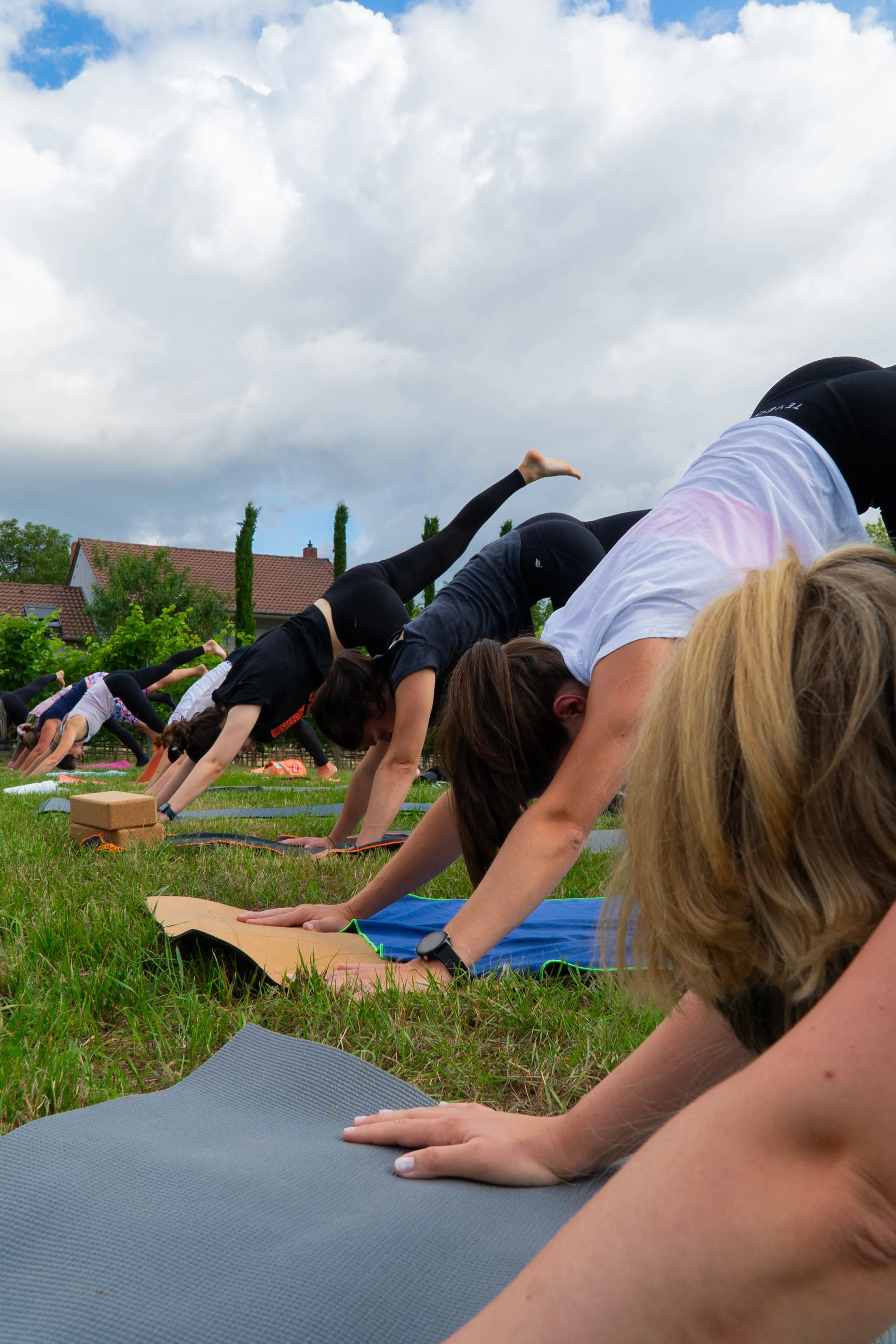 Teilnehmerinnen beim Power Yoga im Weingut in Worms-Pfeddersheim